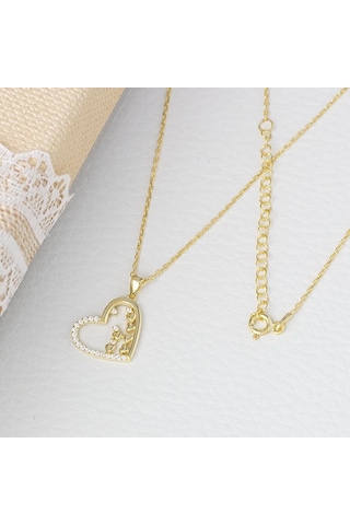 Kalp Model Minik Kalpler Detaylı Gold Rengi 925 Ayar Gümüş Kadın Kolye Gold