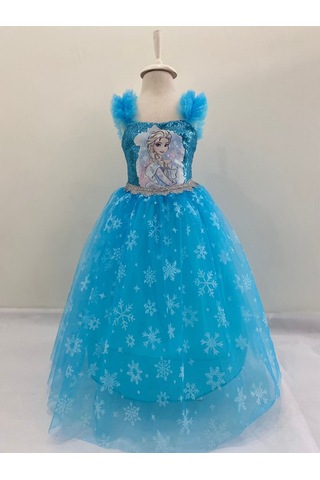 Kara Kedi Kostüm Evi-baskılı Kısa Kol Elsa Kostümü Mavi