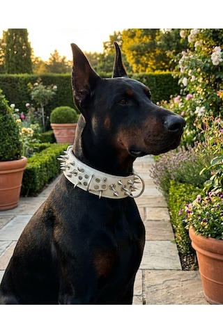 Orta Büyük Pet Pitbull İçin Geniş Keskin Çivili Çivili Suni Deri Köpek Tasması Siyah