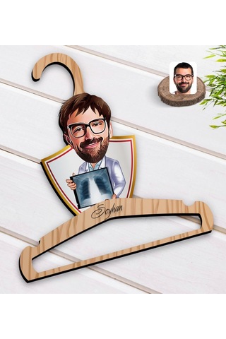 Kişiye Özel Erkek Radyolojist Karikatürlü Standart Boy Ahşap Elbi