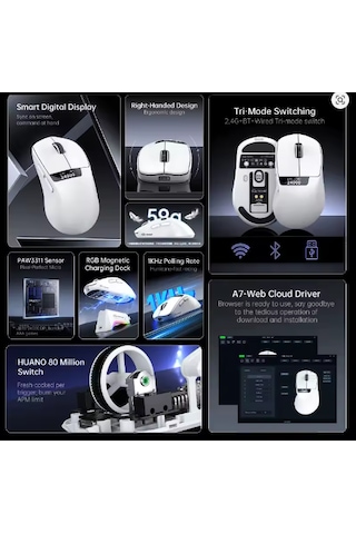 Freewolf A7 Kablosuz Dijtal Ekranlı Oyuncu Mouse Paw3311 1000 Hz 24000 Dpı -