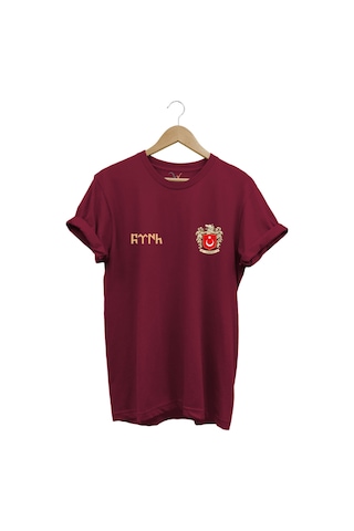 Türk Bozkurt Baskılı Bozkurt Sembolü Türkiye Ve Türk Bayrağı Kurt Regular Fit %100 Pamuk T-shirt Bordo