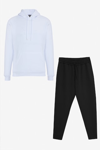 AC&Co / Altınyıldız Classics Erkek Pamuklu Standart Fit Normal Kesim Kapüşonlu Kanguru Cepli Eşofman Takımı Beyaz-sıyah Beyaz- Siyah