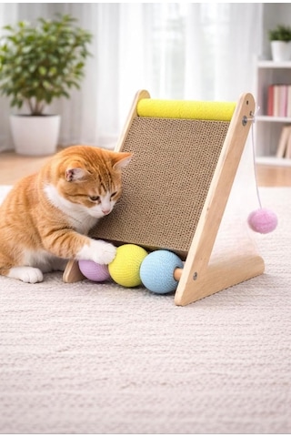 Pureza Ahşap Gövde Kedi Tırmalama Tahtası Oyun Ve Tırmalama Platformu Kedi Oyuncağı Halat Sarımlı Toplu Oyun