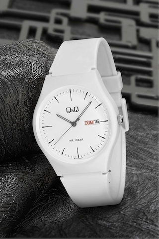 Q&Q QCG21202 Beyaz Su Geçirmez Çift Takvimli Unisex Kol Saati