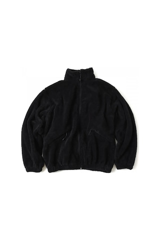 Siyah Peluş Dik Yaka Cepleri Fermuarlı Oversize Peluş Ceket Siyah