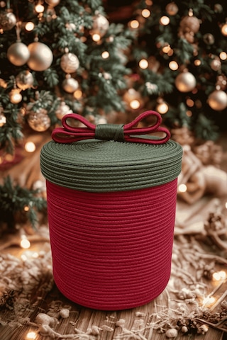 Mavaux Christmas 4 Lü Jüt Halatlı Dekoratif Hediye Sepeti Seti Kırmızı Yeşil Noel Sepeti Çok Renkli 40 X 36