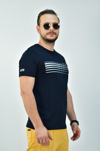 Escetic Erkek Lacivert Slim Fit T-Shirt-3293 Lacivert