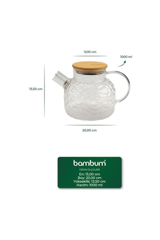 Bambum Juliet - Bambu Kapaklı Cam Demlik 1000ml Şeffaf