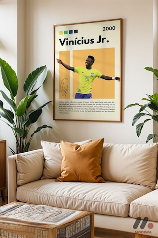 Vinicius Jr Futbol Posteri, Ahşap Çerçeveli Duvar Tablosu - Spor Severlere Hediye