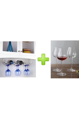 CAM KADEH 3 LÜ SET VE 1 ADET ŞARAPLIK VE BARDAK KURUTUCU RAF