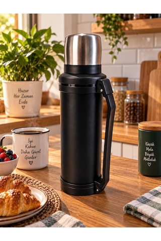 Penguen 2 Litre Paslanmaz Çelik Vakumlu Kamp Termosu Siyah Çok Renkli