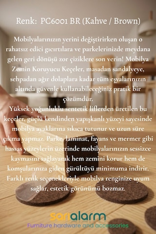 Yapışkanlı Masa Sandalye Ve Mobilya Keçesi Yuvarlak Zemin Koruyucu Keçe Kahverengi Ø 20mm