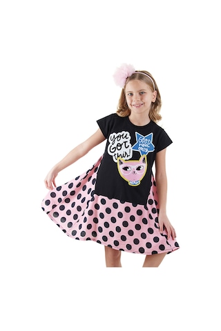 Denokids Havalı Kedi Kız Çocuk Elbise Renkli Çok Renkli
