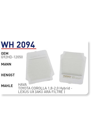 Wh2094 G92hd-12050 Toyota Corolla1.8-2.0 Hybrıd-ux Battery Fıltre