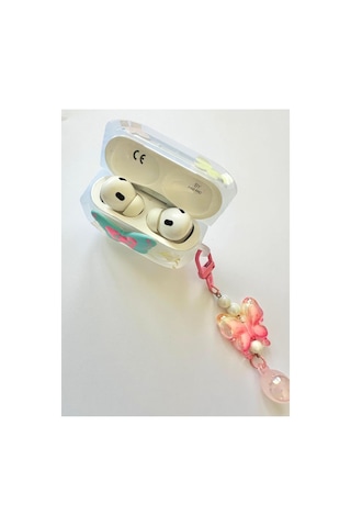Airpods Pro 3 Uyumlu Şeffaf Kulaklık Kılıfı - 3d Kabartmalı Butterfly Figürlü, Hologram Askı Zincirli Darbeye Dayanıklı Kılıf
