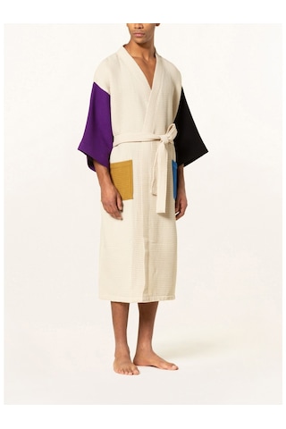 Unisex Kimono Waffle 125 Cm Şal Yaka Çift Halkalı Kemerli Mor