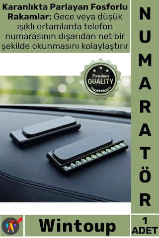 Numaratör Şık Lüks Park Telefon Numarası Fosforlu Torpido Üstü Kayar Kapaklı Oto Araç İçi Numaratör