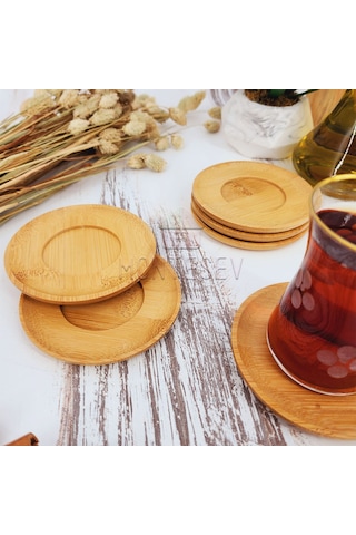 Ahşap Çay Tabağı 6 Lı Set Bardak Fincan Kupa Altlığı Yuvarlak Ahşap