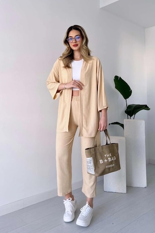 Trend Alisse Kimono Kadın Alt Üst Takım Taş Rengi Taş