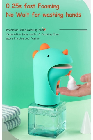 Xurunkeji Çocuklar İçin Otomatik Sabunluk Temassız El Sabunu Dağıtıcısı Banyo Tezgahı İçin Sevimli Dinozor Köpük Dağıtıcısı Yeşil
