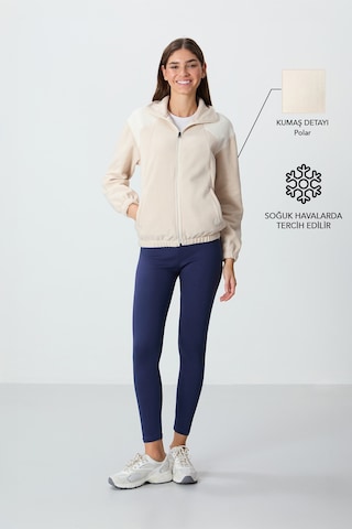 Tommy Life Bej Kalın Yumuşak Dokulu Dik Yaka Oversize Nakışlı Polar Kadın Sweatshirt - 97293 Bej