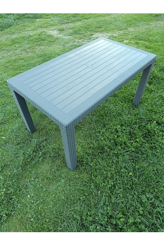 Evko Mobilya Rattan 80x140 Masa, Plastik Masa, Bahçe Balkon Teras Masası, Kare Masa, Dış Mekan Masası Antrasit
