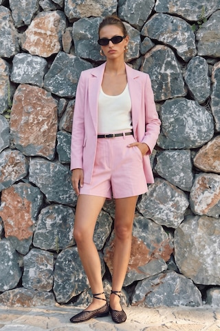 Sateen Keten Görünümlü Şort - Pembe-137761