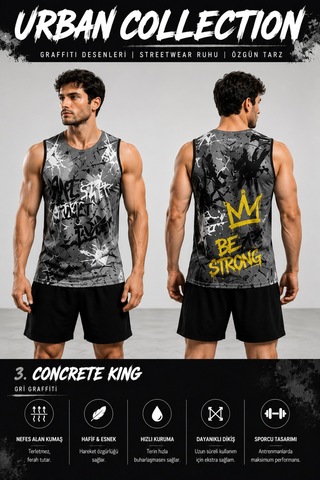 Beydex Erkek Nem Emici Hızlı Kuruma Urban Collection Sporcu Sıfır Kol T-shirt Gym Gri