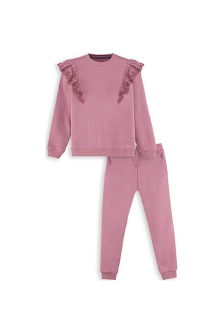 Denokids Fırfırlı Kız Çocuk Eşofman Takımı - Gül Kurusu