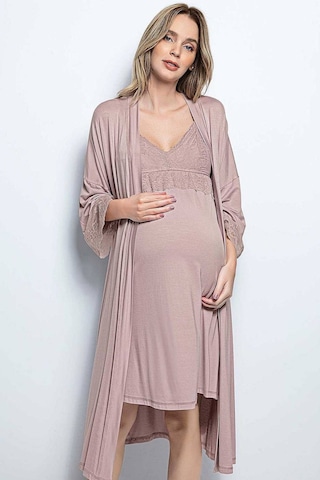 Monamise 18430 Hamile Lohusa Sabahlıklı Gecelik Takım - Vizon