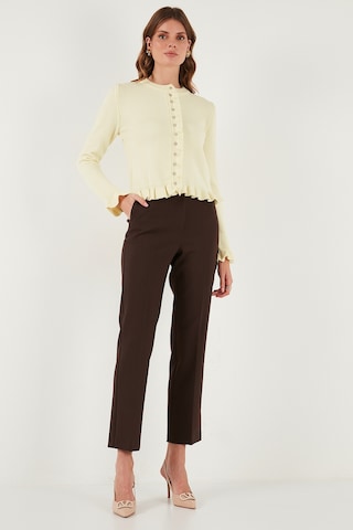 Lela Premium Pile Detaylı Regular Fit Yuvarlak Yaka Triko Bayan Hırka 680Hi00038 Sarı