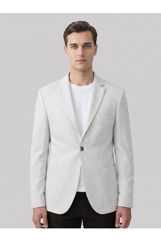 Plus Scorpion Kırçıllı Erkek Blazer Ceket Torba Cepli, Çift Yırtmaçlı, Dokulu Premium Kumaş Slim Fit Bej