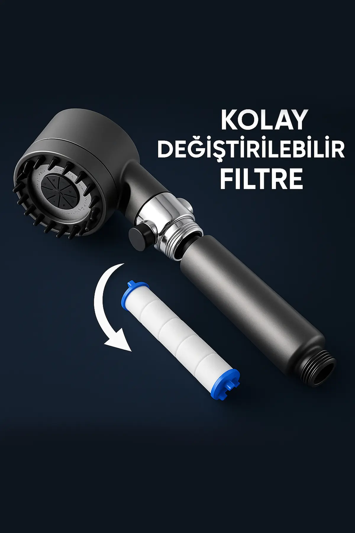 Masajlı 5 Fonksiyonlu Filtreli Duş Başlığı Su Tasarrufu Değiştirilebilir Filtre Kireç Önleyici Gri