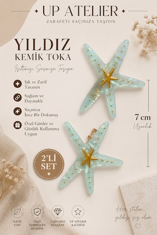 2'li Deniz Yıldızı Turkuaz Renk Kemik Toka 7cm