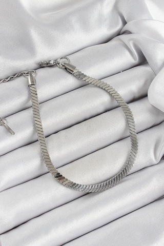 316l Çelik Gümüş Renk Yassı Zincir Model Kadın Bileklik Çok Renkli