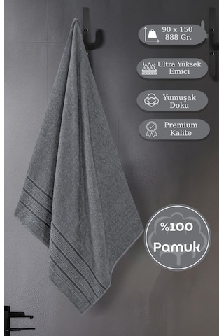 Bej Banyo Havlusu Tekli Dora 90x150 Cm Yüksek Emici Gri