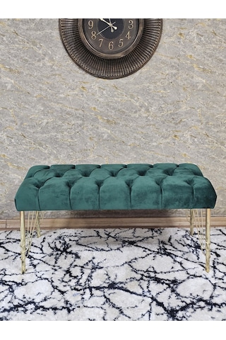 Zafir Gold Tel Ayaklı 90 Cm Puf Bench - Puf - Bench - Kasalı Oturak - Oturak - Yatak Ucu Puf Yeşil