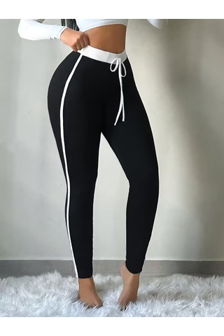 Bhrwear Kadın Yüksek Bel Bağcıklı Şerıt Detaylı Dalgıç Tayt Renkli