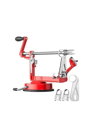 Geeksen Kırmızı Çelik Bıçaklı Sünger Tutuculu Elma-armut-havuç Soyucu Dilimleyici Çekirdekçı 2 Adet Değişim Çekirdek Kafası + 1 Adet Değişim Soyma Kafası Dahil Kırmızı