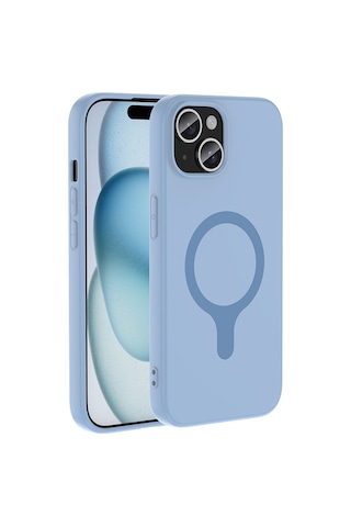 Maks Technology iPhone Uyumlu 15 Kılıf M-safe Şarj Özellikli Mkst Aris Silikon Kapak - Baby Blue