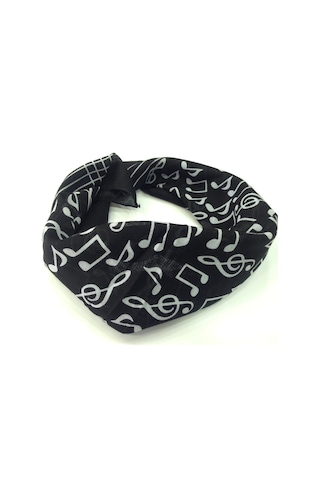 Siyah Notalı /Sol Anahtarlı Kare Bandana Fular %100 Cotton