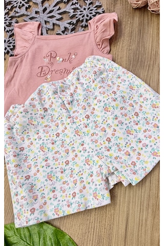 Bebek Kokusu Bebbek Pembe Çiçekli Şortlu Takım