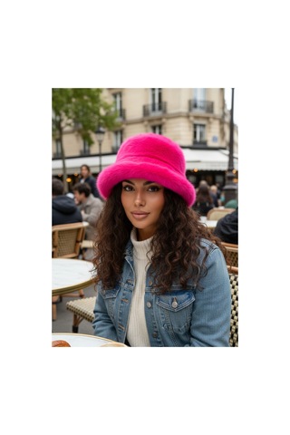 Mollycrush Kadın Fuşya Peluş Bucket Şapka Yumuşak Dokulu Kışlık Fuşya