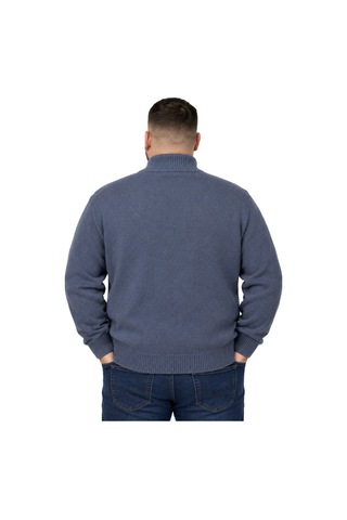 Battalmoda Erkek Büyük Beden İndigo Hattush Fermuarlı Dik Yaka Triko Kazak 3xl-4xl-5xl-6xl Indigo