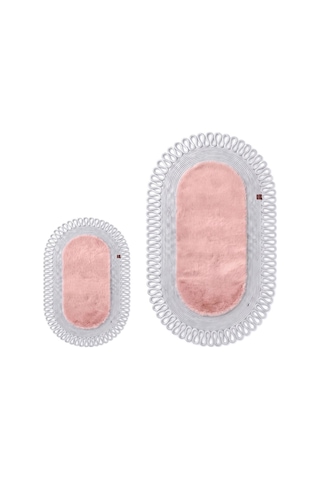 Banyo Paspası Takımı 60x100+40x60 Cm Dış Trikot Pembe & Gümüş