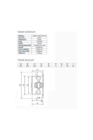 Ayas Draf-250-2K-M 25 Cm Sanayi Tipi Aspiratör