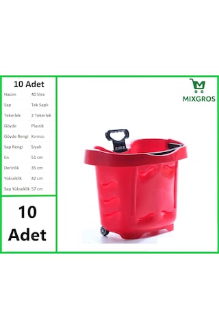 Tekerlekli Plastik Market Alışveriş El Sepeti 40 Litre Kırmızı 10 Adet Kırmızı