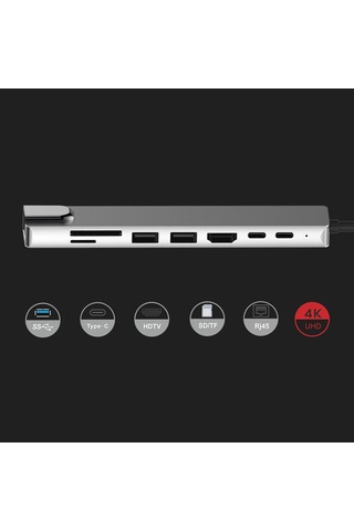 Reedark Usb-c Çok Fonksiyonlu Hub: 4k Hdmı, Pd Şarj, Rj45, Usb 2.0, Tf/sd Kart Okuyucu - Gri 8-in-1 Genişletme Dökümü