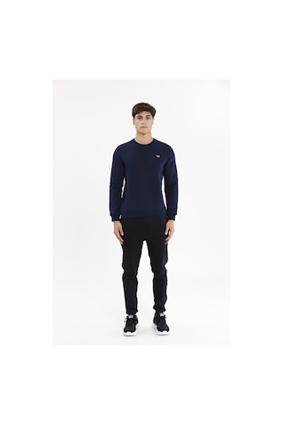 Rowinger Göğüs Logolu Bisiklet Yaka Rahat Kalıp Mevsimlik Sweatshirt Navyblue